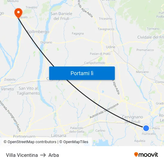 Villa Vicentina to Arba map