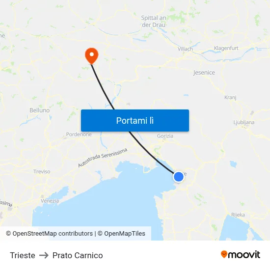 Trieste to Prato Carnico map