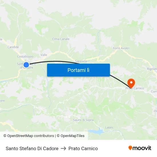 Santo Stefano Di Cadore to Prato Carnico map