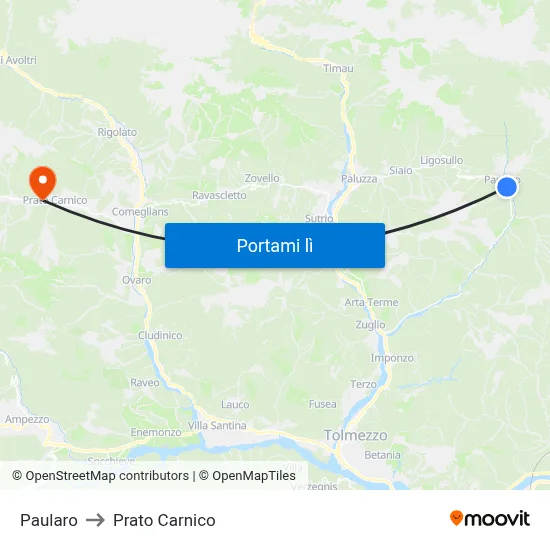 Paularo to Prato Carnico map