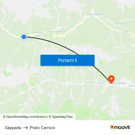 Sappada to Prato Carnico map