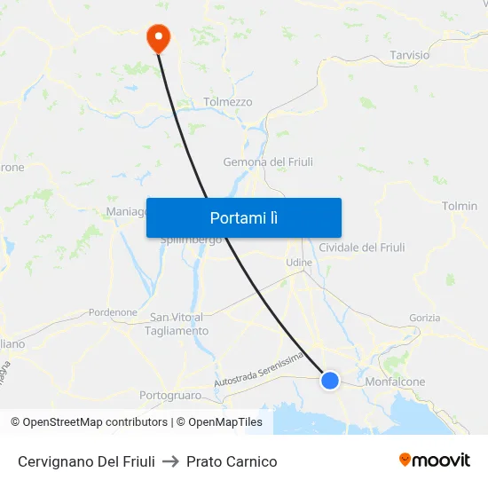 Cervignano Del Friuli to Prato Carnico map