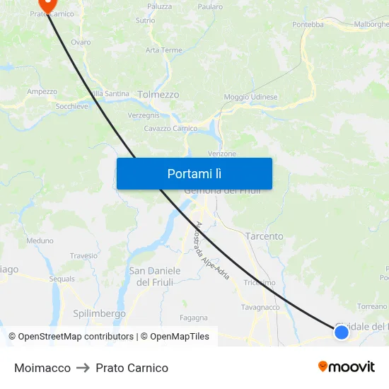 Moimacco to Prato Carnico map