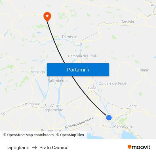Tapogliano to Prato Carnico map