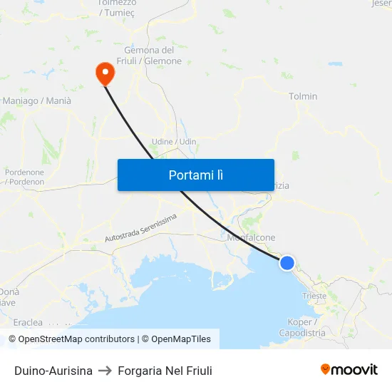 Duino-Aurisina to Forgaria Nel Friuli map