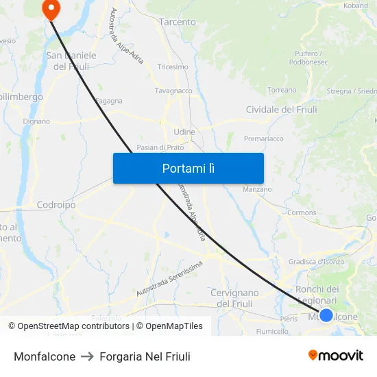 Monfalcone to Forgaria Nel Friuli map