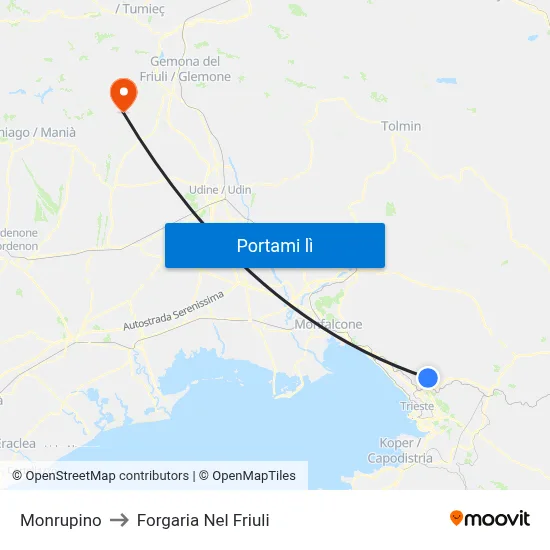 Monrupino to Forgaria Nel Friuli map