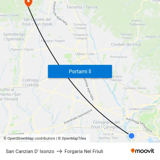 San Canzian D' Isonzo to Forgaria Nel Friuli map