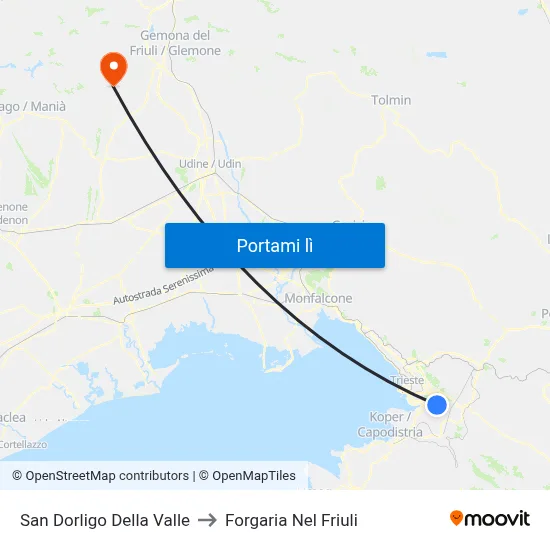 San Dorligo Della Valle to Forgaria Nel Friuli map