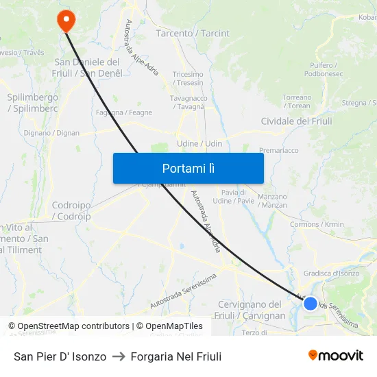 San Pier D' Isonzo to Forgaria Nel Friuli map