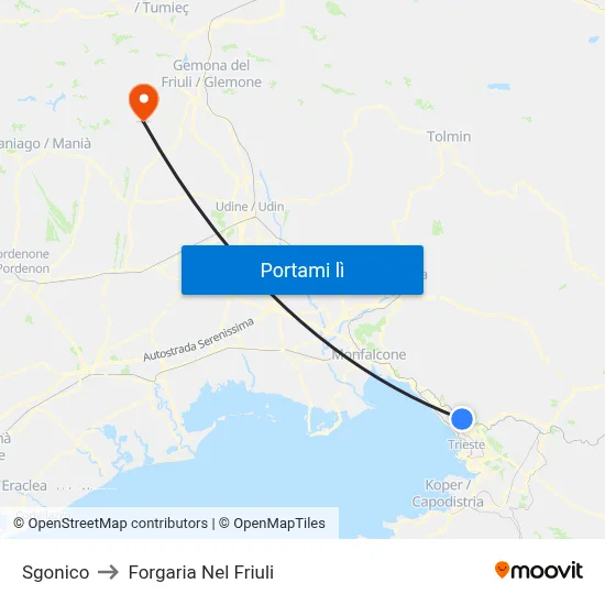 Sgonico to Forgaria Nel Friuli map