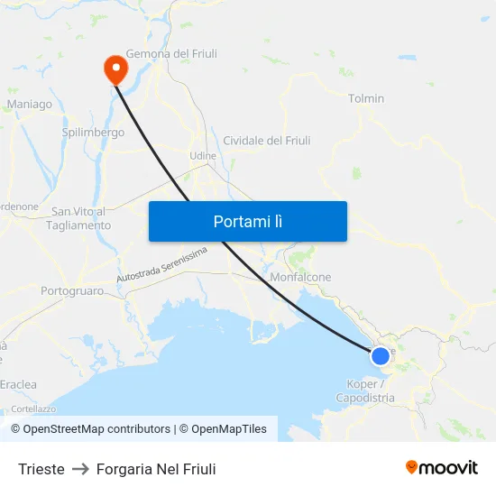 Trieste to Forgaria Nel Friuli map