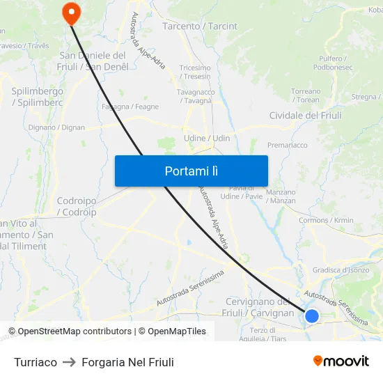 Turriaco to Forgaria Nel Friuli map