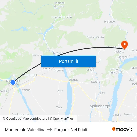 Montereale Valcellina to Forgaria Nel Friuli map