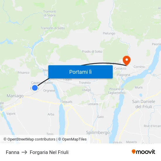 Fanna to Forgaria Nel Friuli map