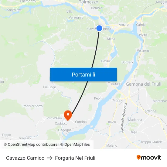 Cavazzo Carnico to Forgaria Nel Friuli map