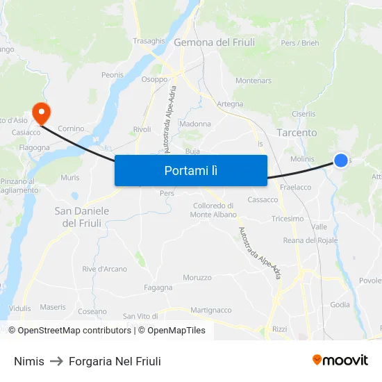 Nimis to Forgaria Nel Friuli map