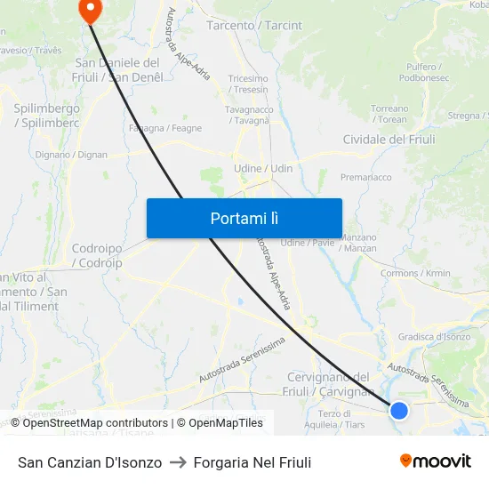 San Canzian D'Isonzo to Forgaria Nel Friuli map