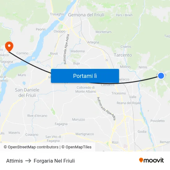 Attimis to Forgaria Nel Friuli map