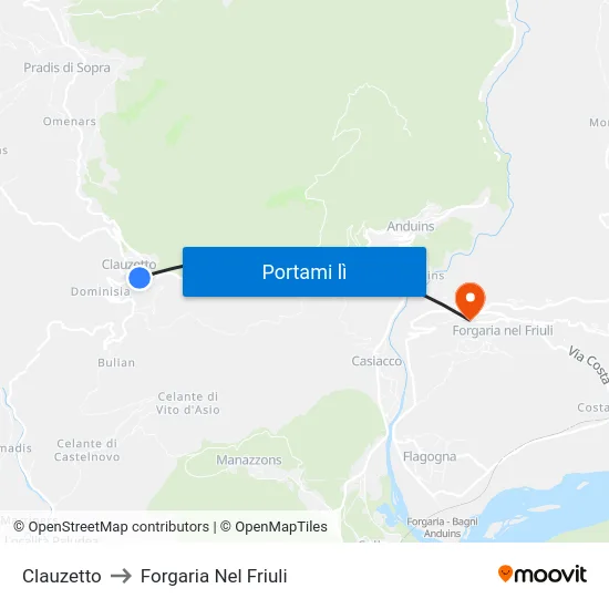 Clauzetto to Forgaria Nel Friuli map