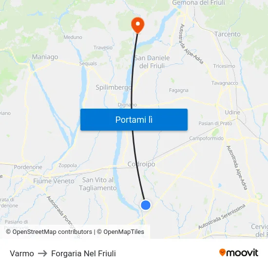Varmo to Forgaria Nel Friuli map