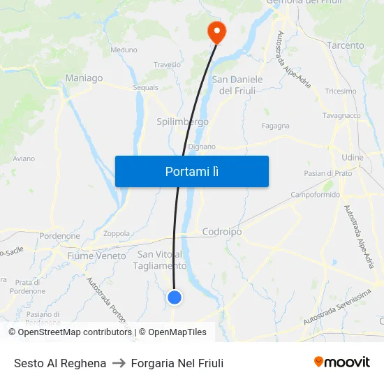 Sesto Al Reghena to Forgaria Nel Friuli map