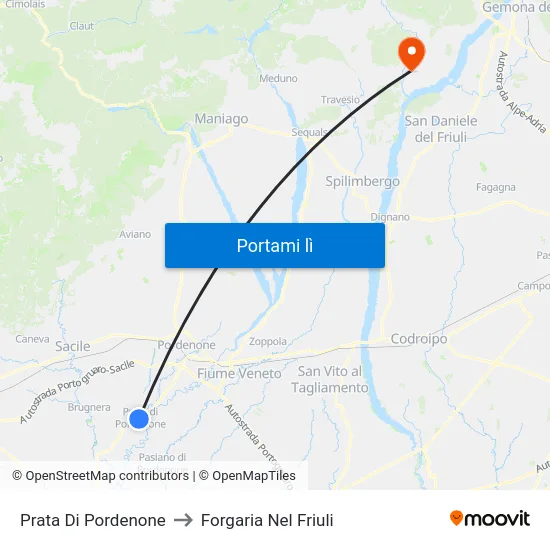 Prata Di Pordenone to Forgaria Nel Friuli map