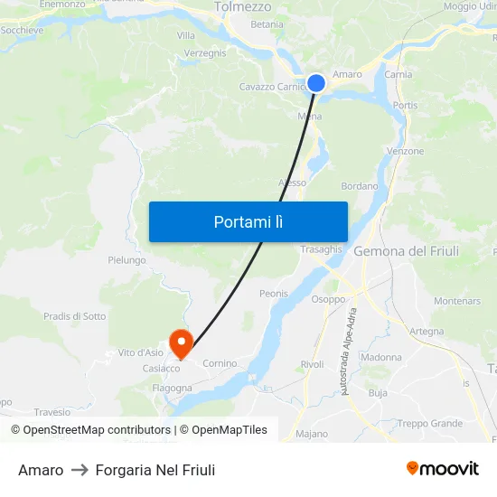 Amaro to Forgaria Nel Friuli map