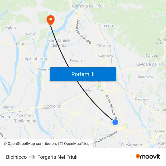 Bicinicco to Forgaria Nel Friuli map