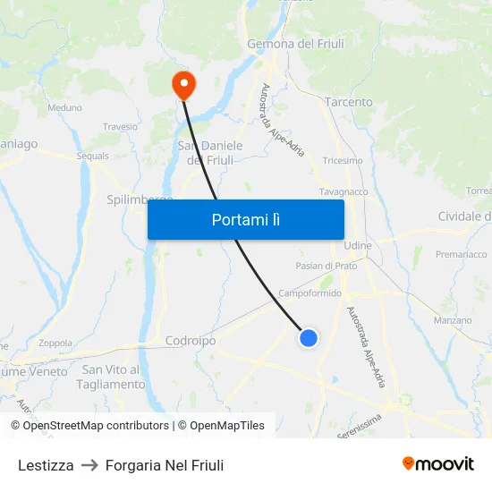 Lestizza to Forgaria Nel Friuli map