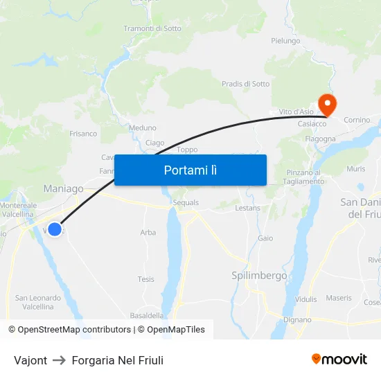 Vajont to Forgaria Nel Friuli map
