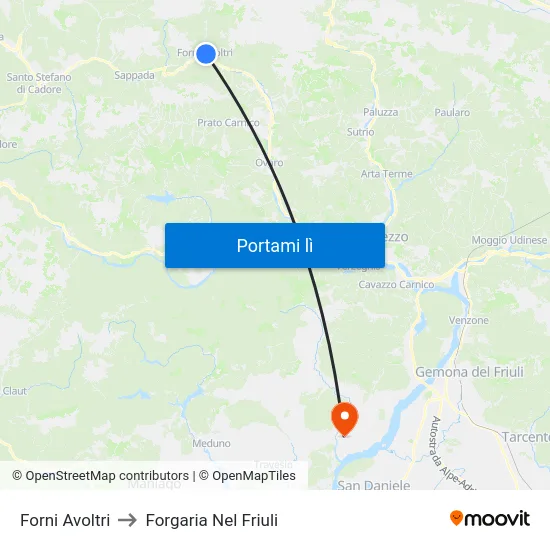 Forni Avoltri to Forgaria Nel Friuli map
