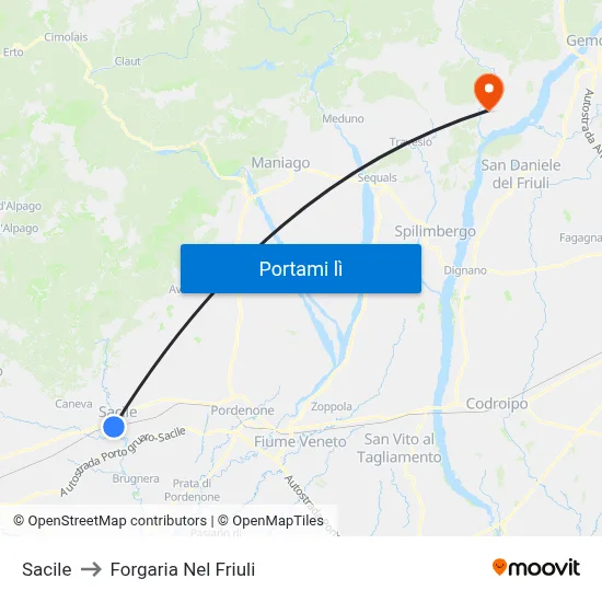 Sacile to Forgaria Nel Friuli map