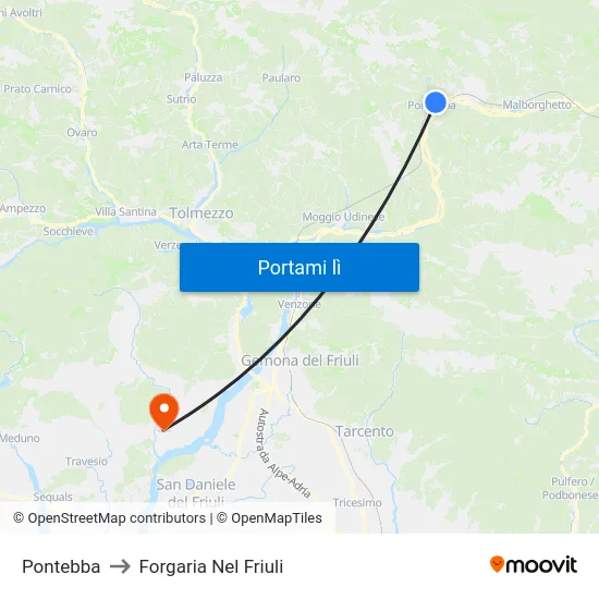 Pontebba to Forgaria Nel Friuli map