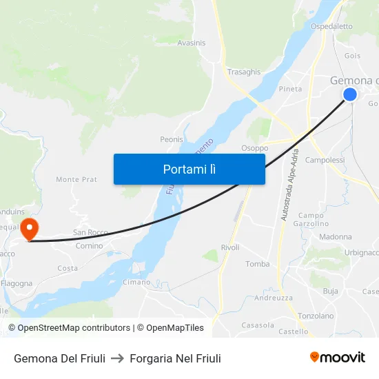 Gemona Del Friuli to Forgaria Nel Friuli map