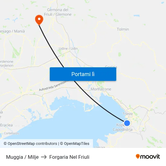 Muggia / Milje to Forgaria Nel Friuli map