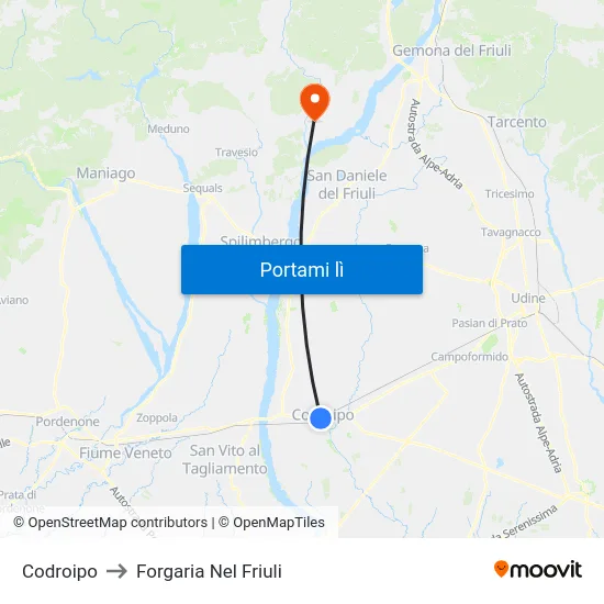 Codroipo to Forgaria Nel Friuli map