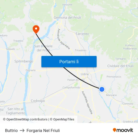 Buttrio to Forgaria Nel Friuli map