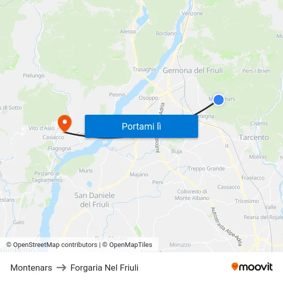 Montenars to Forgaria Nel Friuli map