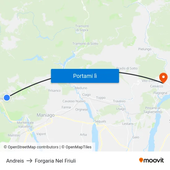 Andreis to Forgaria Nel Friuli map
