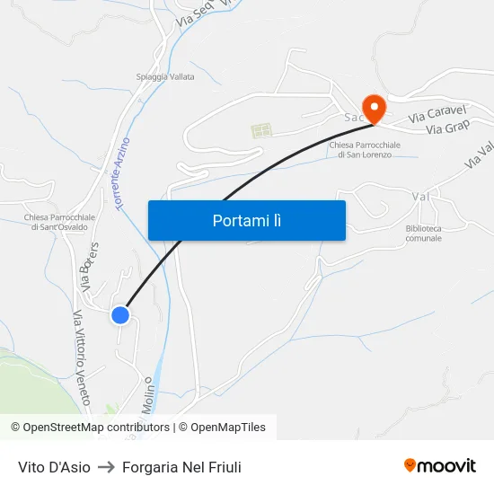 Vito D'Asio to Forgaria Nel Friuli map
