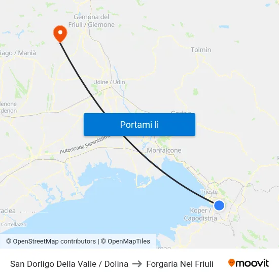 San Dorligo Della Valle / Dolina to Forgaria Nel Friuli map