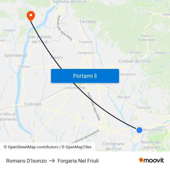 Romans D'Isonzo to Forgaria Nel Friuli map