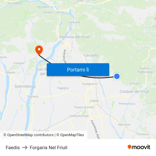 Faedis to Forgaria Nel Friuli map