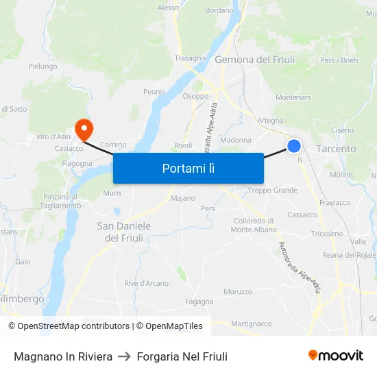 Magnano In Riviera to Forgaria Nel Friuli map