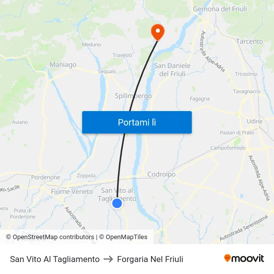 San Vito Al Tagliamento to Forgaria Nel Friuli map