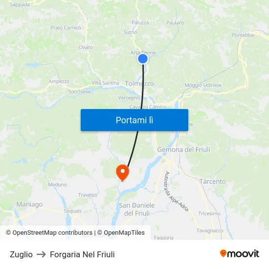 Zuglio to Forgaria Nel Friuli map