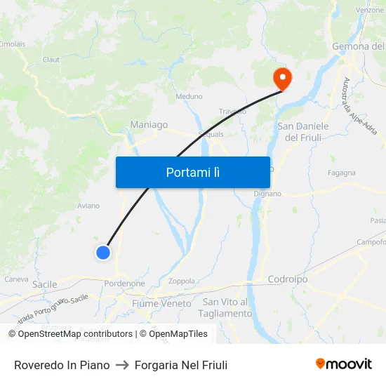 Roveredo In Piano to Forgaria Nel Friuli map