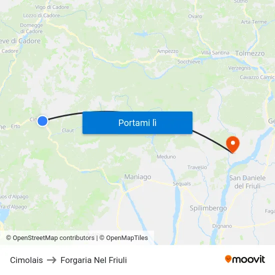 Cimolais to Forgaria Nel Friuli map