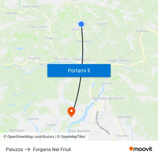 Paluzza to Forgaria Nel Friuli map